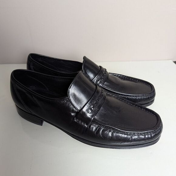 Men's Florsheim Como Flat Strap Loafers, Black Leather, Size 11 - Picture 1 of 9